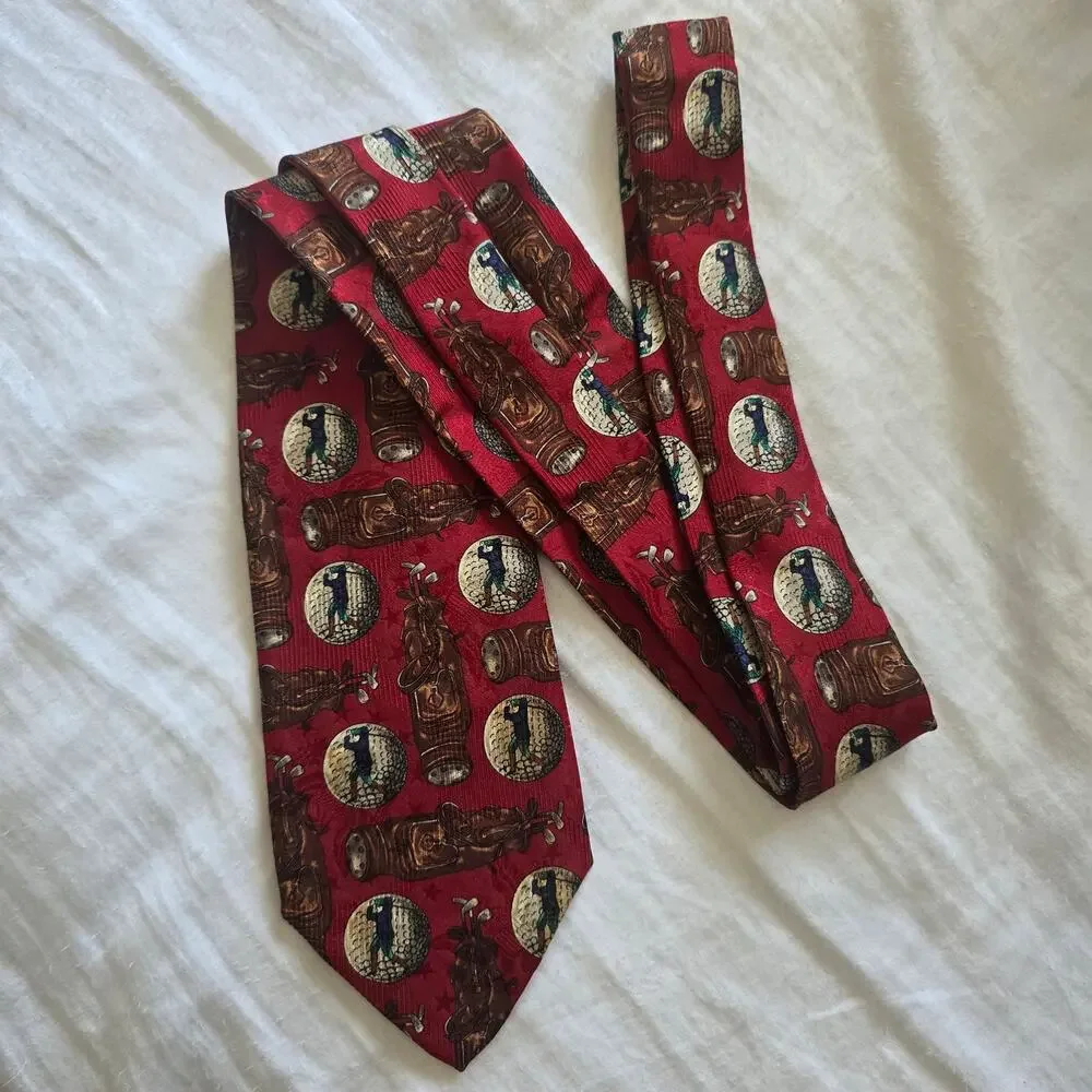Robert Talbott Mens Golf Tie Hand Sewn Silk Red Burgundy Made in USA